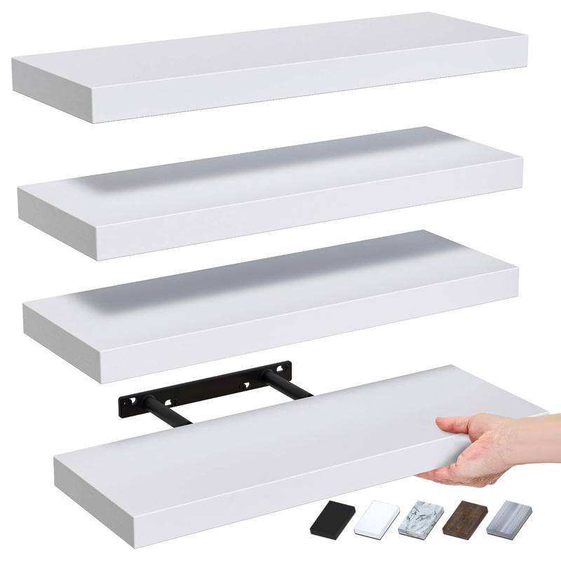 Modern Wall Shelves 4 Sets Floating Shelves with Invisible Brackets Display Shelves for Bedroom Bathroom Kitchen Living Room Decor Wooden Bookshelf Storage 5.7D x 15.72W x 1.22H
