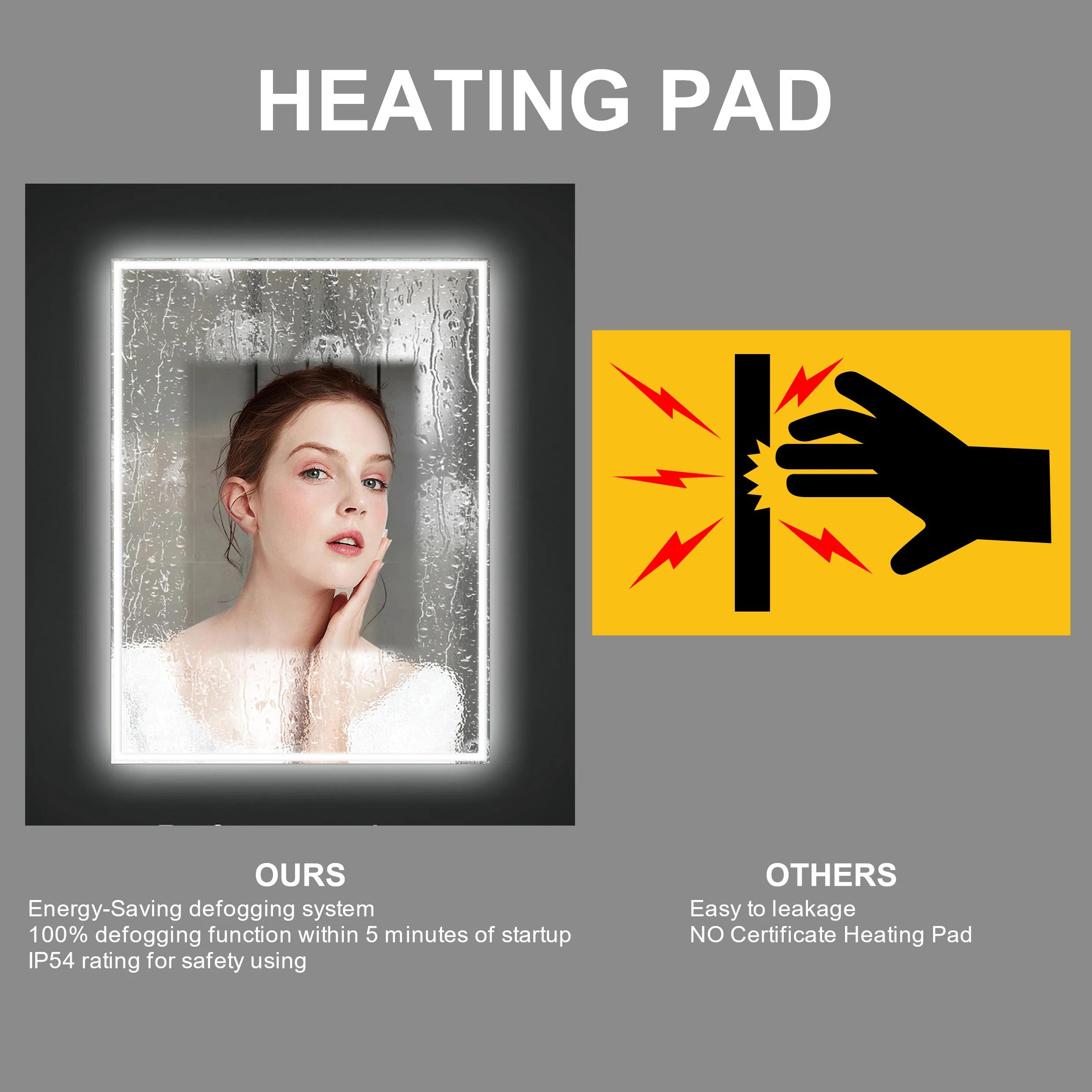 US Local Stock 28W 36H Inch Tempered Frameless Touch Adjustable Anti Fog Led Light Smart Bathroom Mirror With Led Light