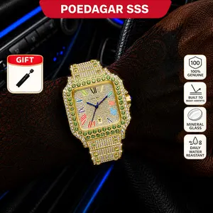 Men's Quartz Watch,Luxury Rhinestone Watch,Square Dial Watch,Analog Wristwatch,Fashion Classic Watch,Gift Watch for Men,Rhinestone Decorated Watch