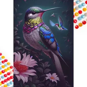 5D DIY Full Drill Round Diamond Painting - Diamond Art Kit Colorful Hummingbird Mosaic, Canvas - DIY Decorative Painting, Home Wall Decor, Suitable for Halloween and Christmas, Birthday and Anniversary Gifts Diamond Painting Kits