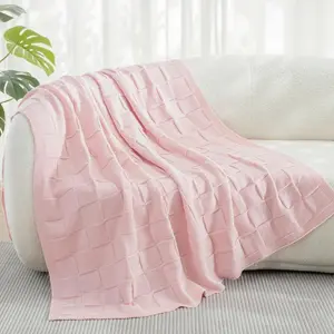 Knit Checkered Throw Blanket for Couch, Soft Fuzzy Decorative Knitted Blankets for Sofa Bed, Lightweight Cozy Warm Throws for Spring Summer, 50x60 Inch,