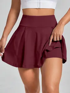 Women's High Waist Skirt Pants with Built-In Shorts, Slimming Micro Pleats Design, Casual Spring Summer Wear, Daily Commuting, Sporty Breathable Skorts