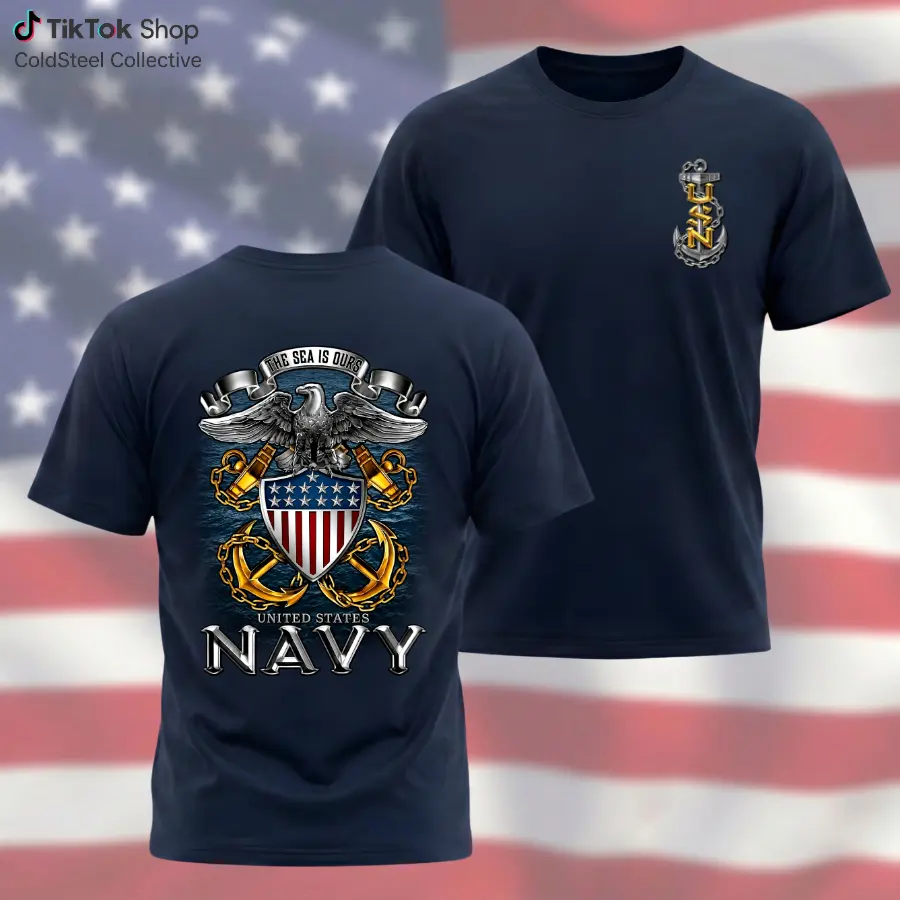 United States Navy T-Shirt USN Military Graphic Tee The Sea Is Ours Patriotic Sailor Shirt Veteran Gift for Men Women