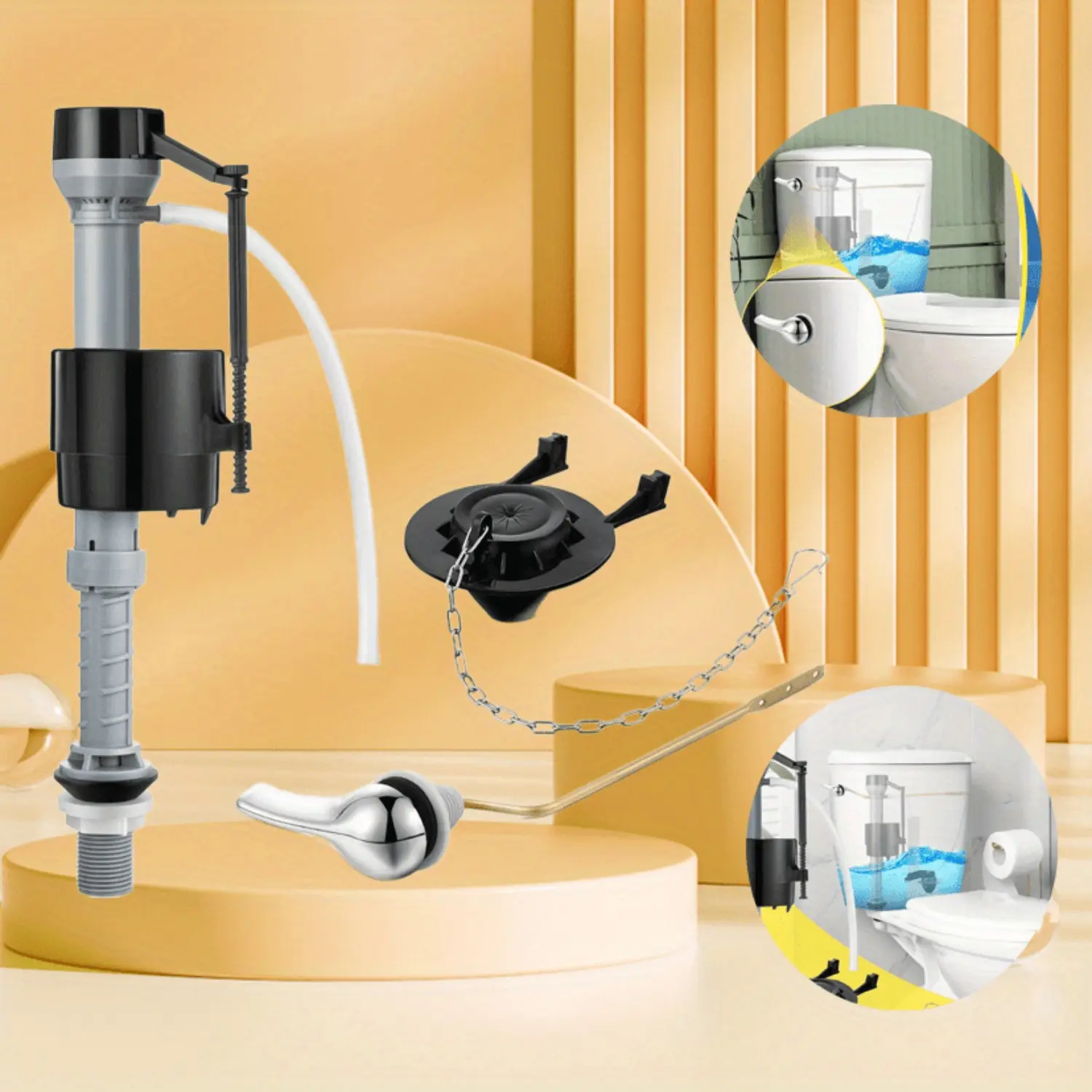 [Hand Tools Kits] Universal Toilet Tank Replacement Kit,Include Toilet Fill Valve,2 Inch Low Flow Toilet Rubber Flapper,Side Mount Toilet Flush Brass Handle