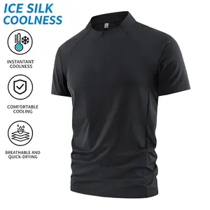 Men's Short-Sleeve Half-Zip T-Shirt - Menswear Top, Ice Silk Cooling, Breathable, Quick-Dry, Ideal for Outdoor Activities & Casual Wear