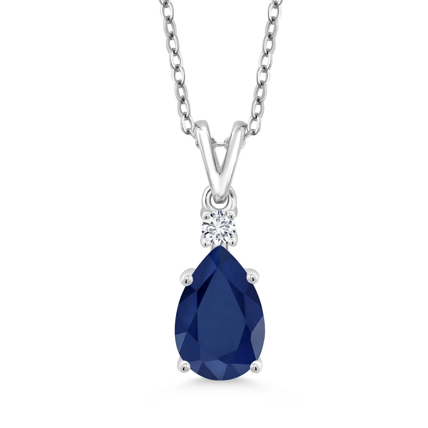 Gem Stone King Women's 2.23 Cttw Blue Sapphire & White Lab Grown Diamond Fashion Necklace, 925 Sterling Silver Central Exquisite Trendy Fine Jewellery Pendant, 10X7MM Pear Shape, 18-Inch Chain