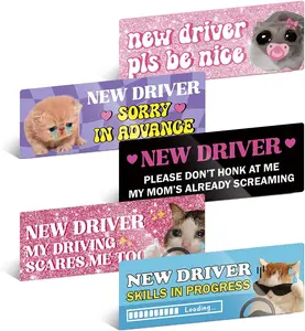 RAVOONY 5PCS Funny Car Bumper Magnets Hilarious Magnetic Prank Stickers for New Drivers Reusable Waterproof Decals 9.0x3.1in Extra-Strong for Cars Trucks Motorcycles & Metal Surfaces tiktokshopspringglowup