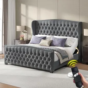 [Ships in 2 Boxes] AMERLIFE Adjustable Bed Frame, 50.8" H Velvet Upholstered Bed with Wingback Headboard and Deep Button Tufting, Platform Bed Frame with Dual Motor and Remote Control, No Box Spring Needed/Best Gift Ideas/Christmas Gifts