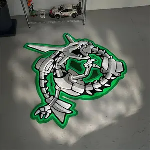 Cartoon Fat Sleep Monster Bone Shaped Decorative Area Rug, High Elastic Velvet Soft Anti-Slip Pet Friendly Carpet for Bedroom Living Room Study