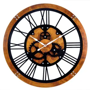 Orbit Clocks Handcrafted Vintage Gear 24” Wooden Wall Clock for Steampunk Wall Décor in Living Room or Bedroom - See-Through Design Decor Boho