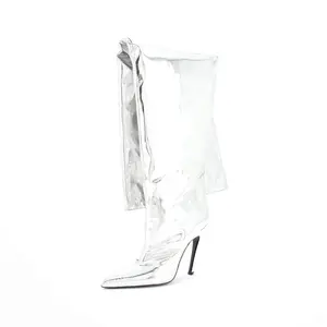 Pre-owned Balenciaga All The Time Over the Knee Boots Metallic Leather by Rebag