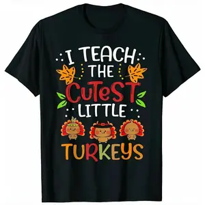 Thanksgiving Teacher Cotton T-Shirt, Casual Round Neck, Short Sleeve, Regular Fit, Printed with Cute Turkey Pattern, 100% Cotton Knit Fabric, 200g, Suitable for Men, All-Season Top Men's T-Shirts Casual Short-Sleeve Fun Shirts Classic Cotton Tee Comfort