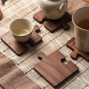 1pc Puzzle Shaped Mat - Protects Tabletops and Enhances Home Decor with Natural Wood Coaster, Wooden Coasters for Drinks, Beverages, Beer, and Coffee