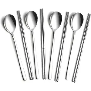 Spoon and Chopsticks Set, 4 Pair Metal Chopsticks Spoon Set, 4 Set  Korean Spoons Set for , Kitchen or Restaurant