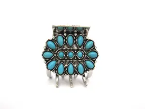 Small/medium turquoise blue silver metal western hair claw clip