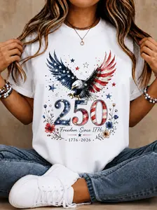 250 Freedom Since 1776 Eagle Graphic Tee, Patriotic Eagle Shirt, 1776 2026 Independence Day T-Shirt, Red White Blue Casual Top