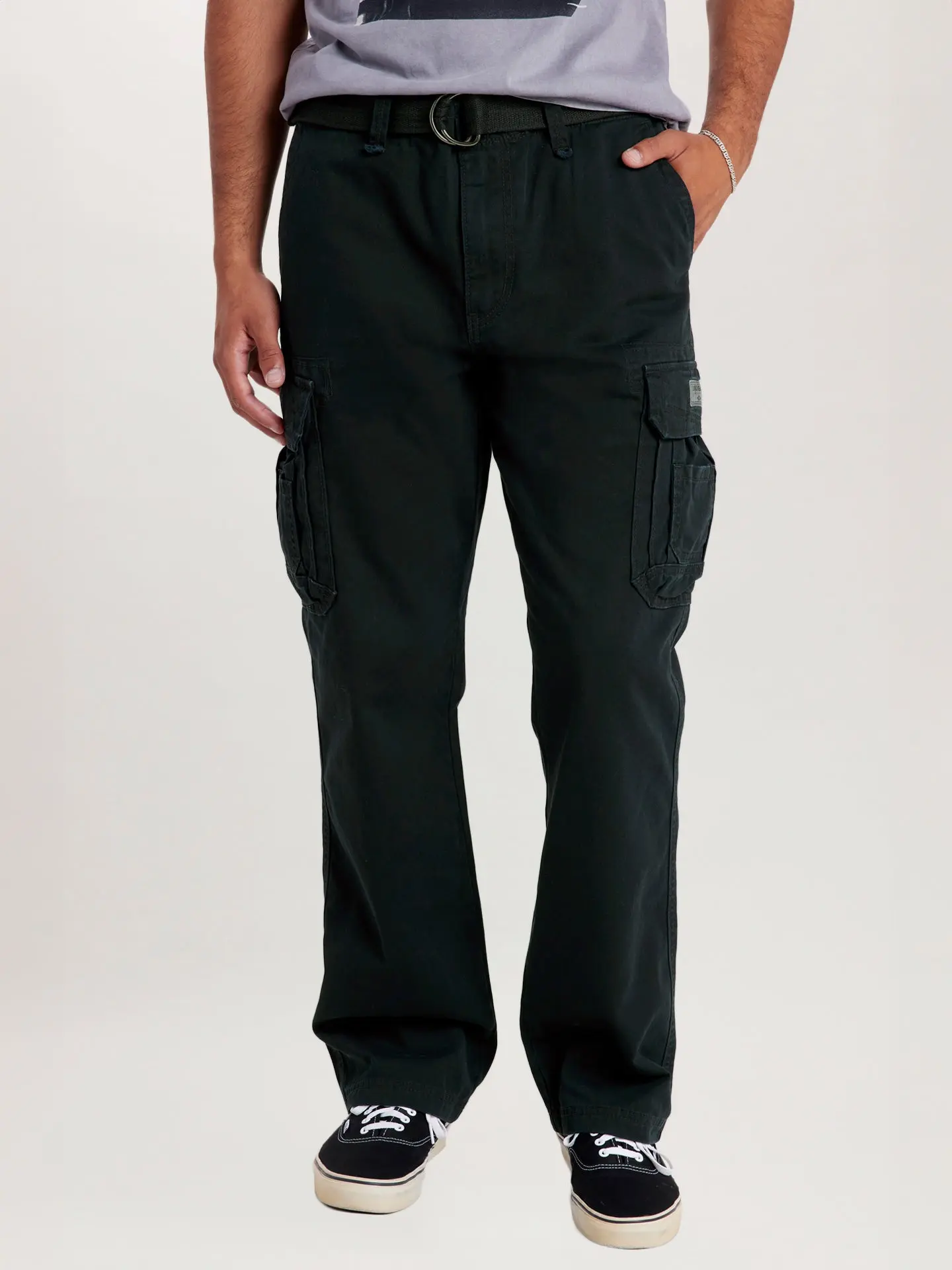 Survivor Cargo Pants for Men Relaxed Pants – Cotton Twill Vintage Wash Utility Workwear Trousers with Belt, Multi-Pocket Everyday Streetwear Pants