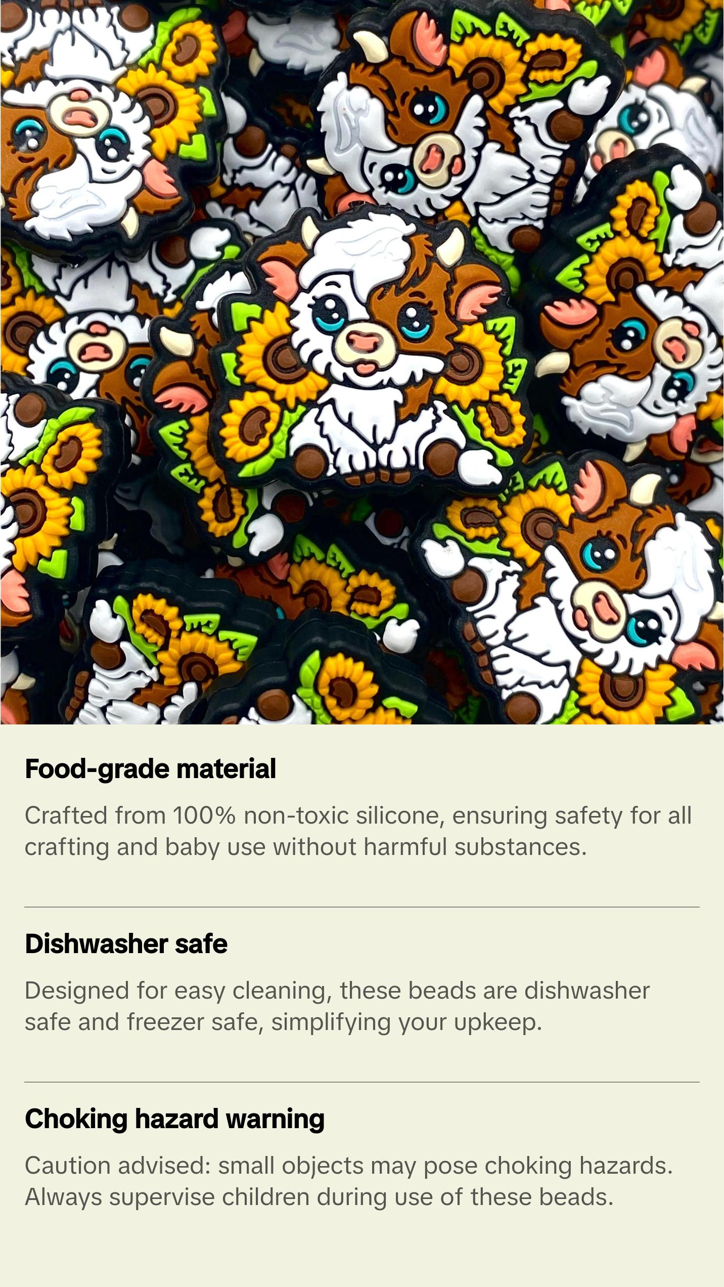 Peace, Love, Cows Silicone Focal Beads | Cow Sunflower Beading & Crafting