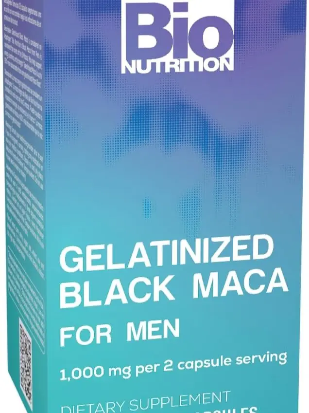 Bio Nutrition Gelatinized Black Maca 60 Vegetarian Capsules | 500 mg Per Capsule | Black Maca Root Supplement | Adaptogenic Herbal Formula
