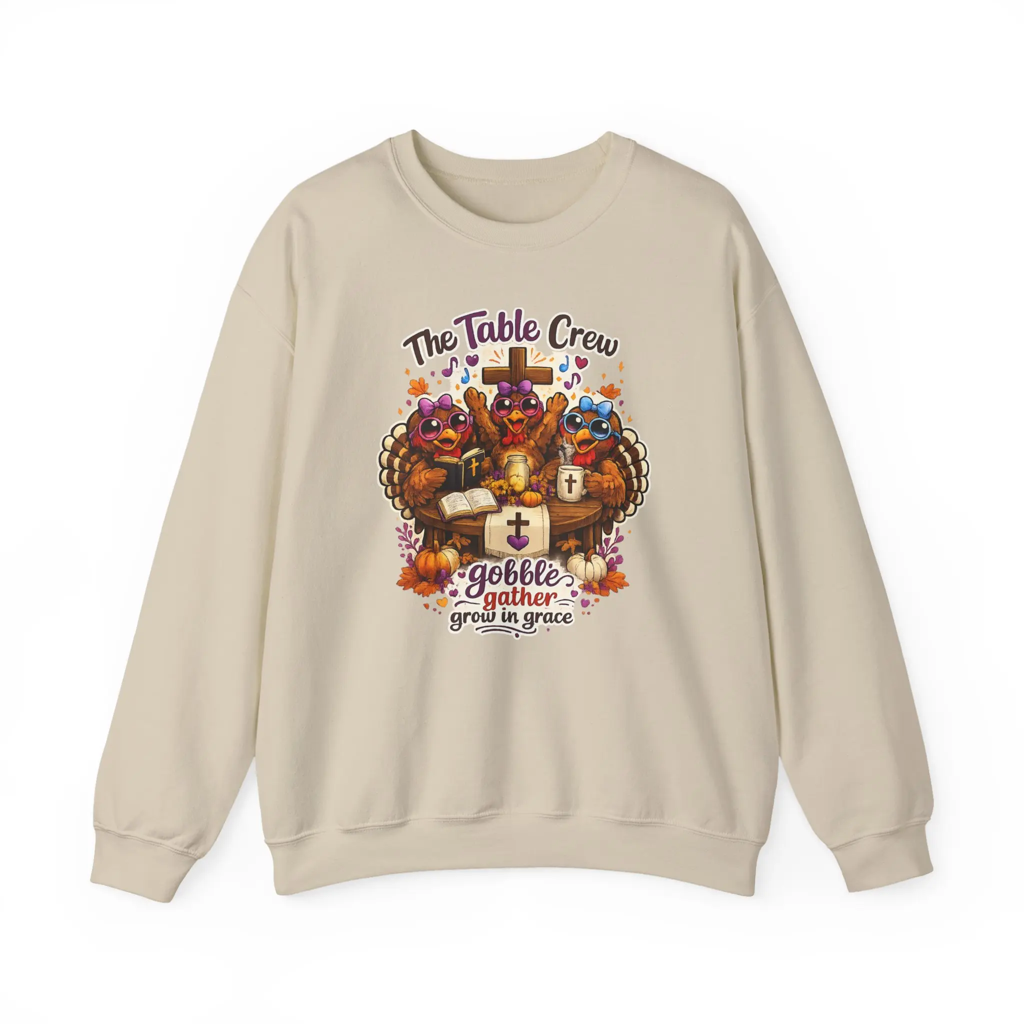 The Table Crew Thanksgiving Turkey Illustration Sweatshirt | Gobble Gather Grow in Grace