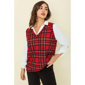 EG fashion Red Plaid Vest