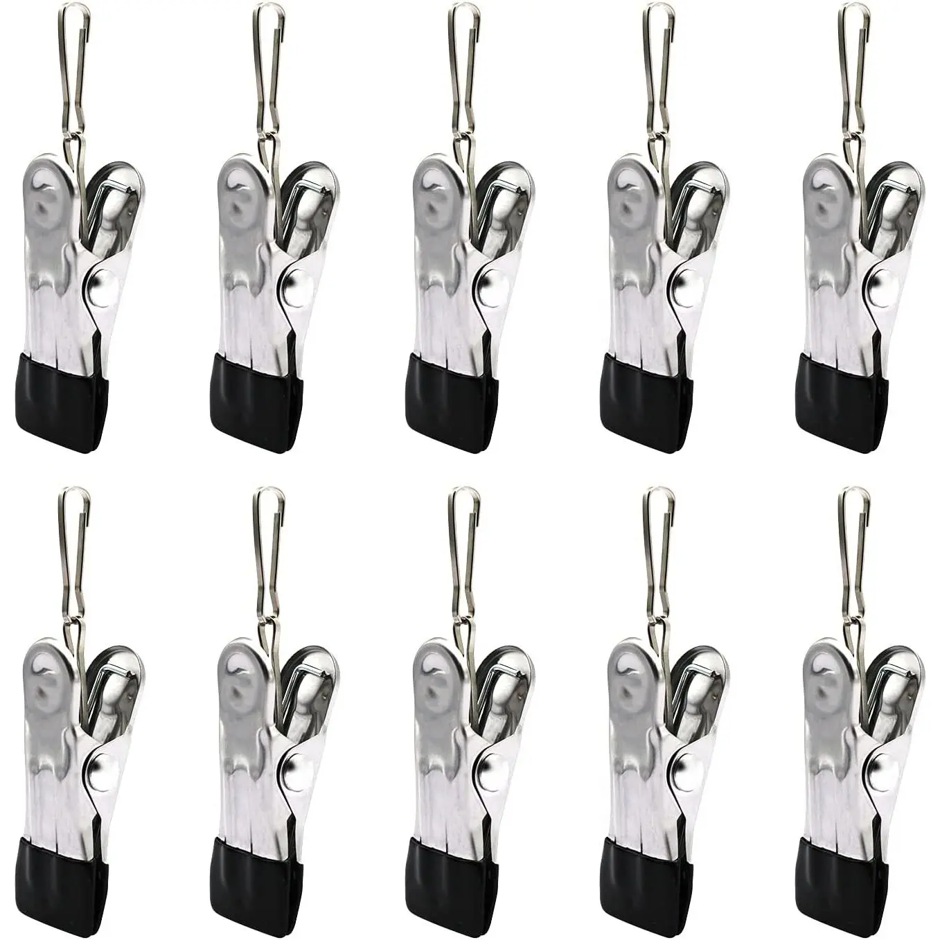 10 count Small Clothes Pin with Hook for Easy Hanging, Stainless Steel Clothespins, Metal Laundry Grip Clips, Anti Rust, Multipurpose