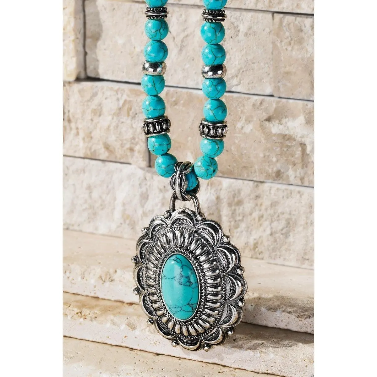 Turquoise Oval Concho Pendant Jewelry Set