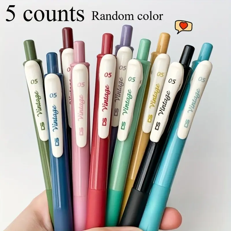 Vintage Ballpoint Pens Set of 5, 0.5mm Classic Colorful Writing Pens, Drawing Markers, Push-Button Ballpoint Pens, Retro Design