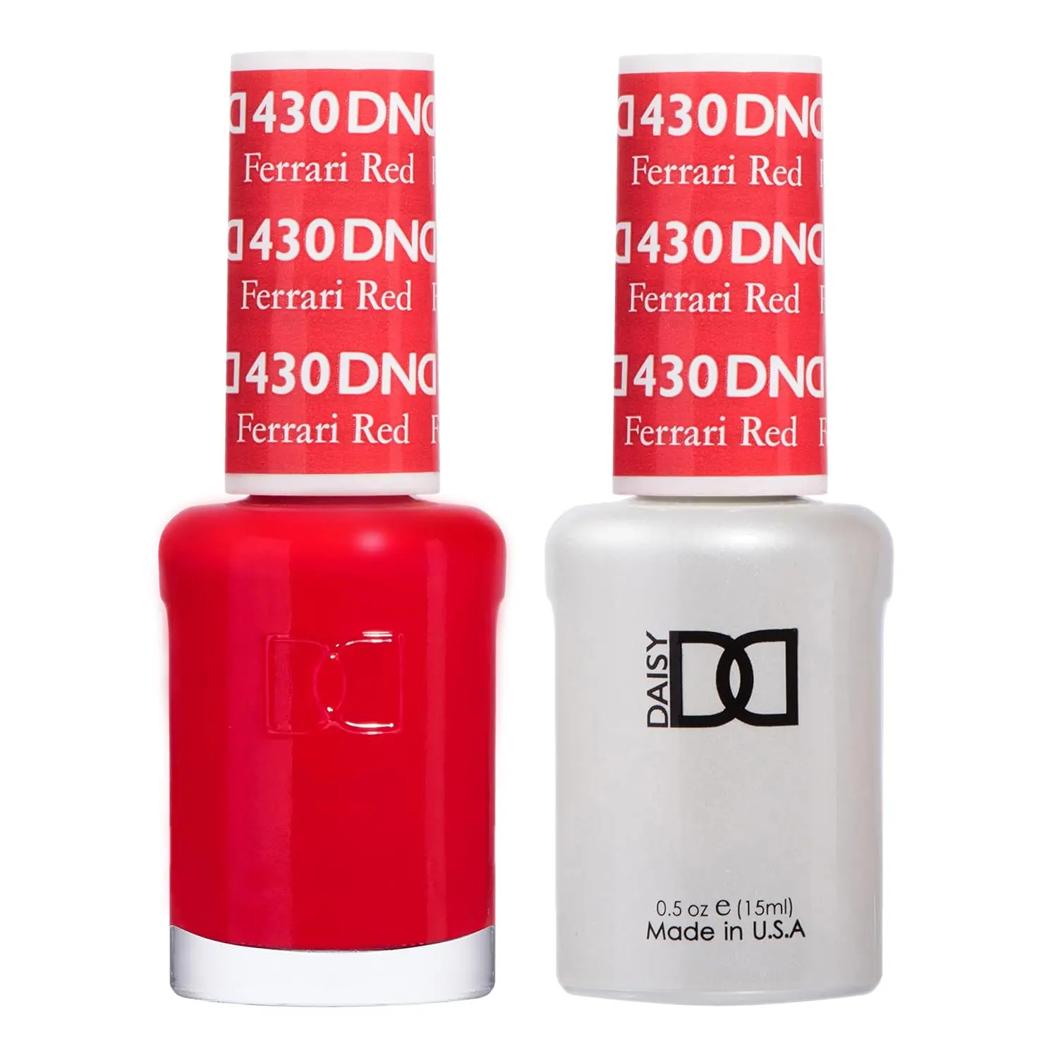 DAISY DND Gel Polish Set, Red Collection Nail Art Cosmetic - UV/LED Gel & Air Dry Lacquer Chip-Free Formula Duo, 2 x 0.5 Fl Oz Bottles, Ferrari Red #430, Youth-Focused, Butyl Acetate-Free, Nail Polish, Gelpolishset