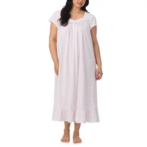 Eileen West Plus Size 100% Cotton Jersey Knit C/S Long Nightgown