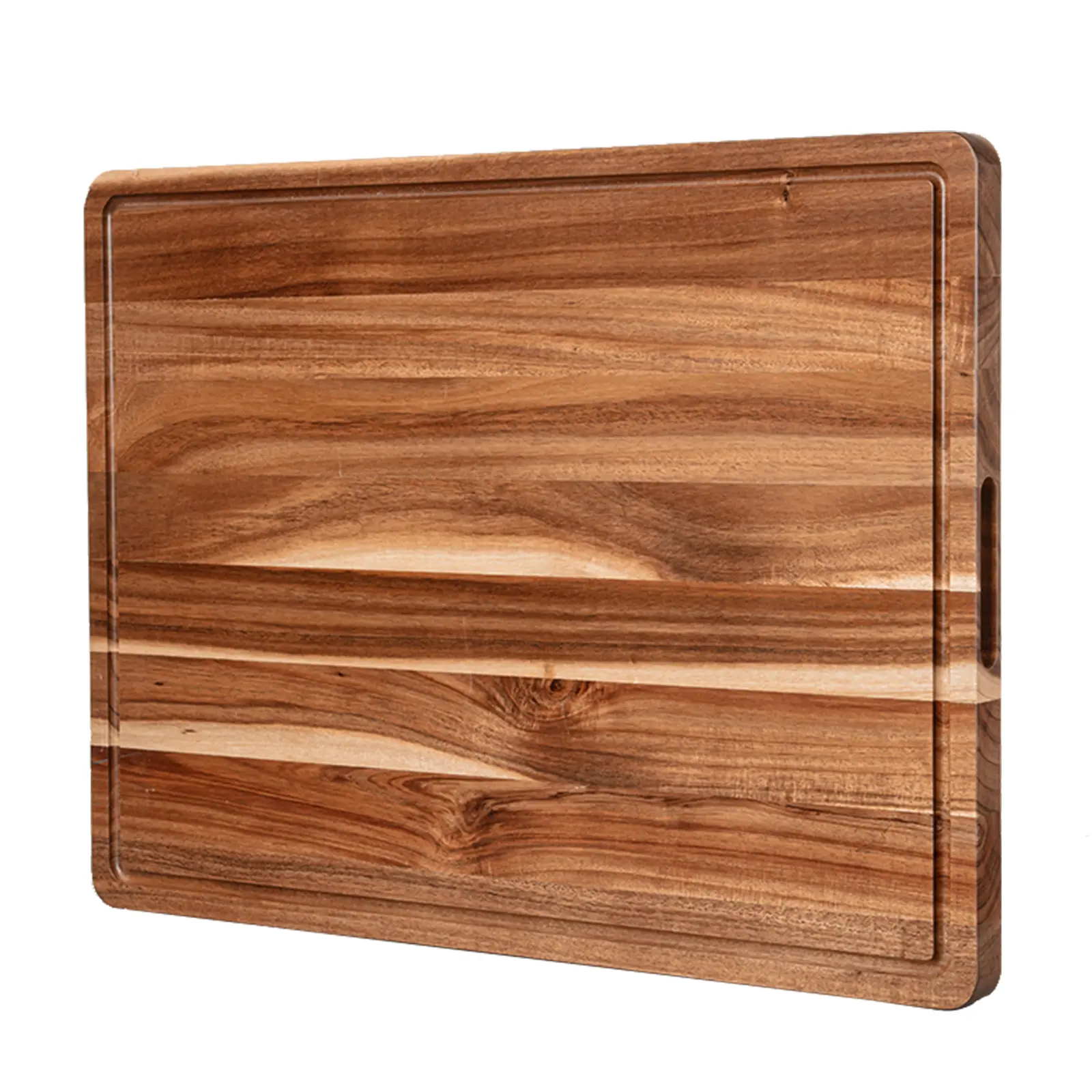 Sturdy Acacia Wood Cooking Cutting Board - Extra Large Durable Chopping Board with Deep Juice Groove, Side Handle for Home Cooking Meat, Vegetables, Deep Grooves
