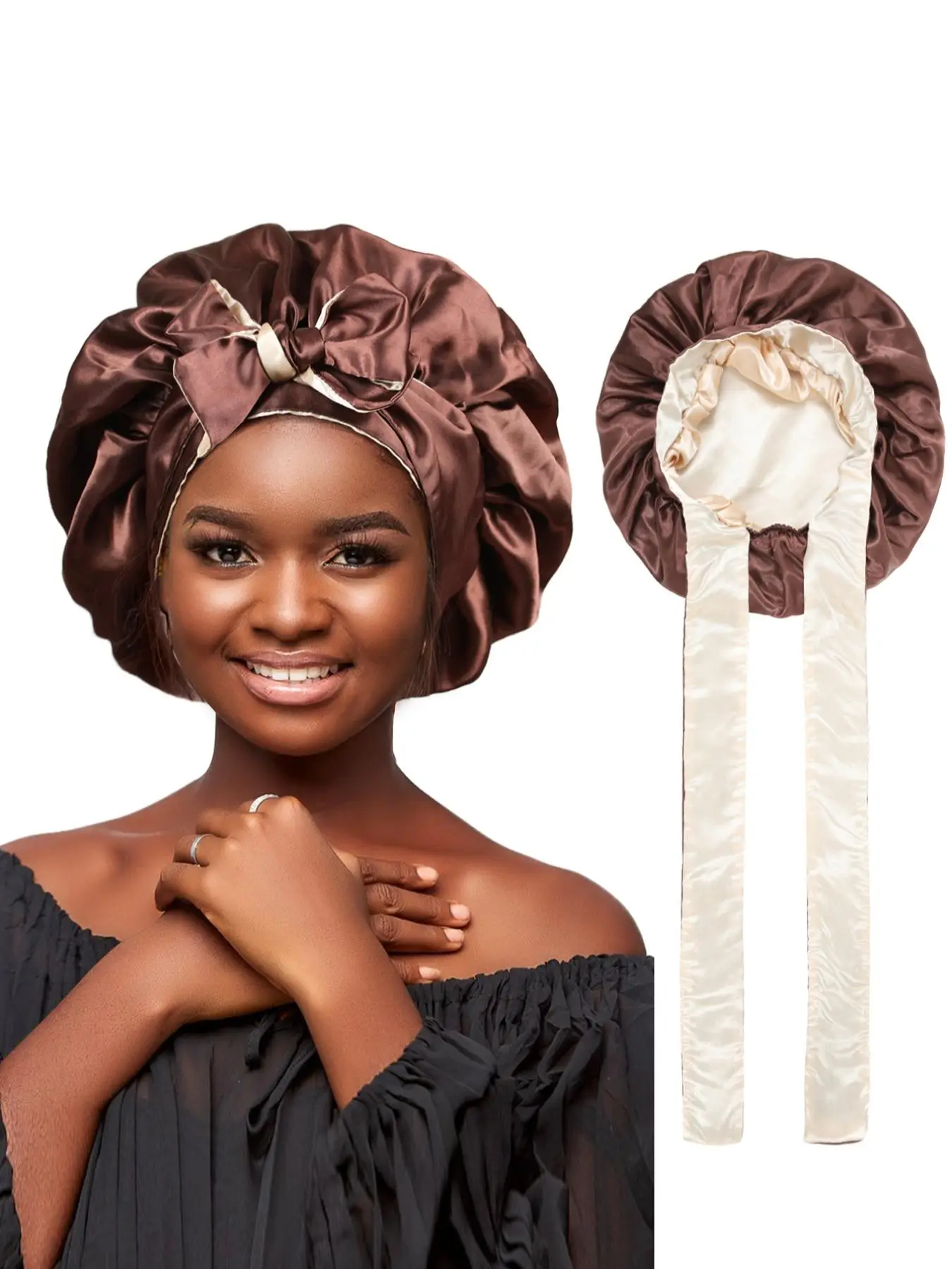 Ruched Knot Decor Double Layer Sleeping Bonnet, Solid Color Knot Headband for Women