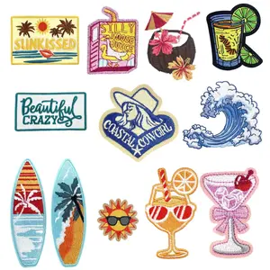 Beach & Cocktail Themed Embroidered Sequin Patch, Party Sequins, 12pcs Hot Melt Adhesive Ironing Embroidered Fabric Patchwork, DIY Backpack Clothing Decoration