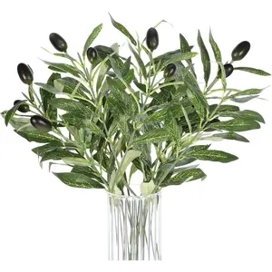 5 count Artificial  Olive Tree Branches, 11 Inch Faux Olive Tree 2 Forks Greenery Stems, Faux Leaves  for Centerpieces Decor Wedding Greenery  Party Decor