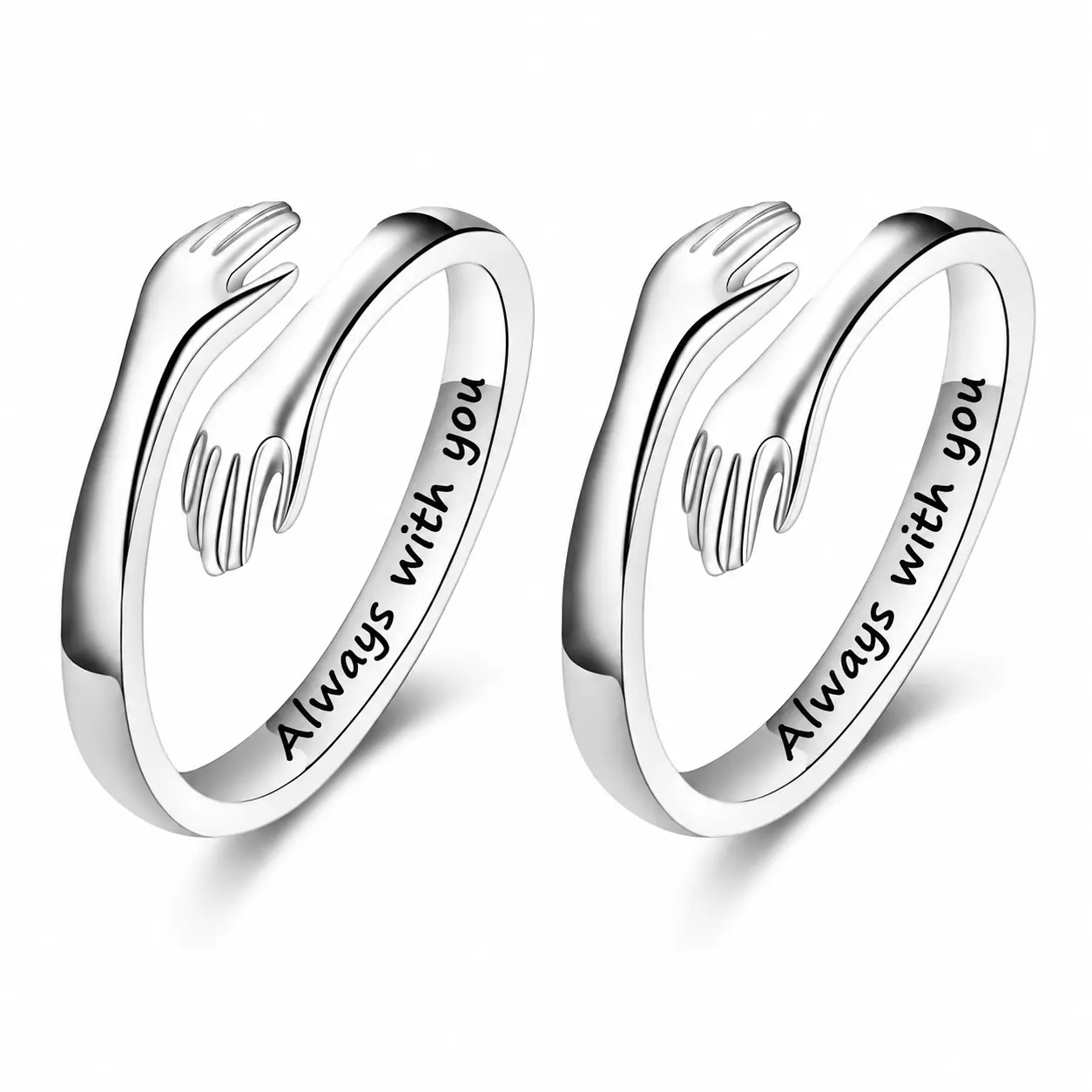 2PCS Adjustable Hug Rings for Women, Open Hug Promise Rings, Minimalist Friendship Jewelry Gift for Daughter, Sister & Best Friend