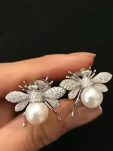 1 Pair Gorgeous Cubic Zirconia & Faux Pearl Stud Earrings For Women For Wedding Engagement Anniversary Party Jewelry Valentine's Day Gift High Quality Earrings