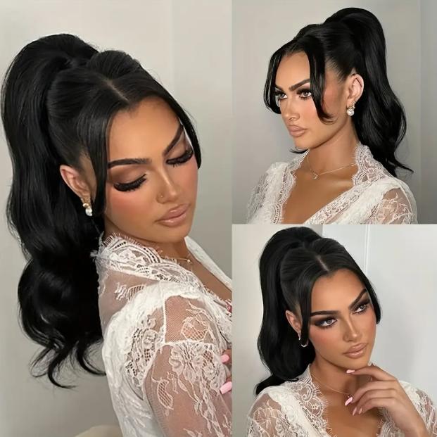 LuxeHair Straight Drawstring Ponytail Hairpiece, 100% Real Human Hair, Highlight Blonde, Clip-In Design, Natural Look, 10-28 Inch, Easy Wear & Adjustable, Versatile Styling for Women