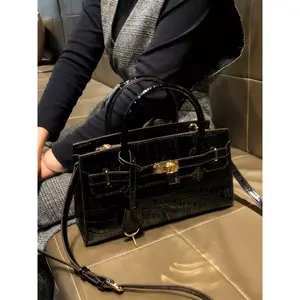 Croc-Embossed Leather Satchel Bag, Classic Kelly Style Top Handle Purse, Elegant Crossbody Shoulder Bag for Women