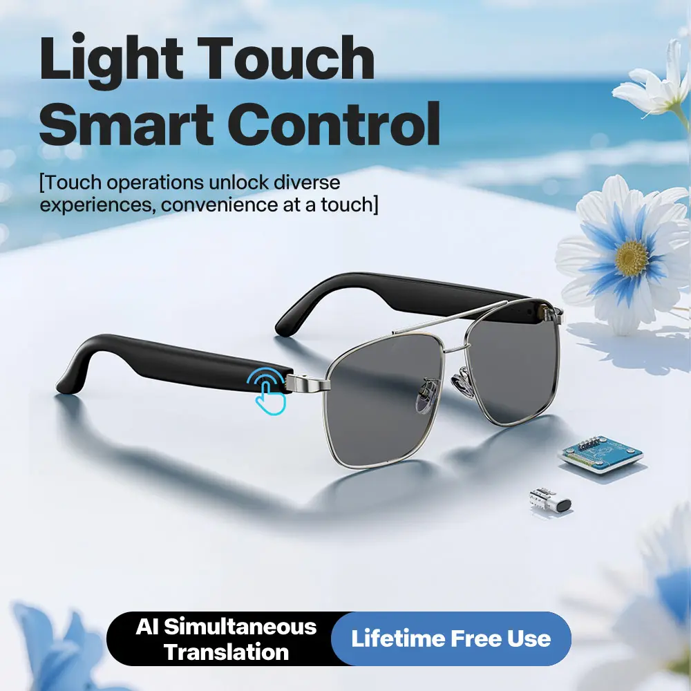A16 Smart Glasses with Bluetooth 5.4 Touch Control Dual Speakers Hands-Free Calls Music Playback Lightweight 35g Metal ABS PC Material