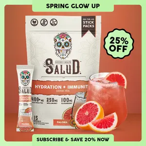 Salud 2-in-1 [Hydration & Immunity - Paloma] Electrolytes Powder, Agua Fresca Drink Mix, Elderberry, Dairy & Soy Free, Non-GMO, Gluten Free, Vegan, Low Calorie, 1g Sugar (15 Servings), Spring Glow Up