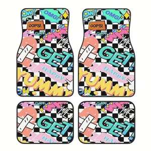 4pcs Graffiti Pattern Print Crystal Velvet Car Floor Mats | Double Layer Composite Technology, High Light Fastness, Easy to Install and Remove, Hand Wash or Machine Wash Available, Suitable for Most Car Models