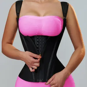 Waist Trainer Corset for Women |         Adjustable shoulder straps and steel frame support |         Double Compression  with Zipper Closure |         Fashionable black, smooth latex fabric |         Vest for Control of Abdomen, Can Enhance Posture and W