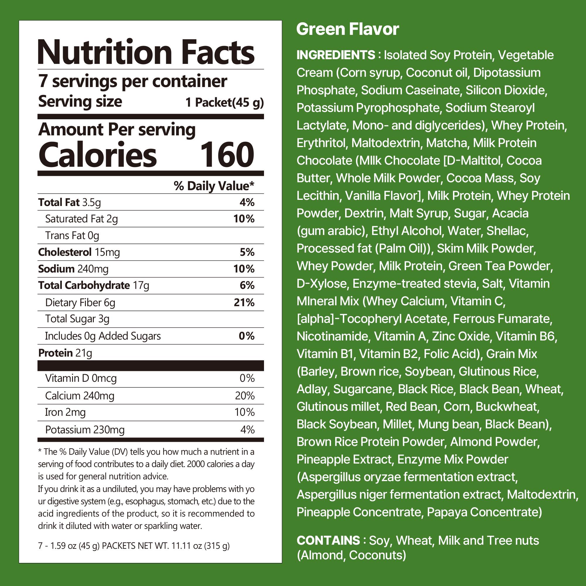 [Fullight Official] Flimeal Crunchy Protein Powder, 20~22g Protein, Low Sugar Keto-Friendly On-the-Go-Pack of 7, Meal Replacement, Easily Digestible Preworkout Drink