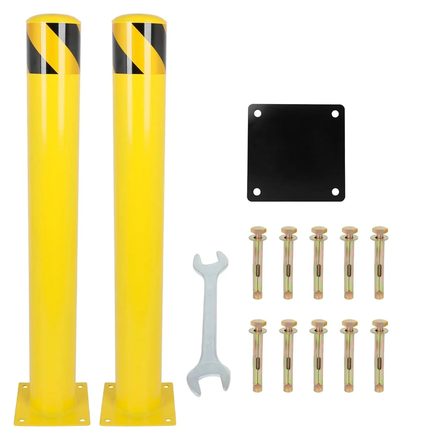Safety Bollard, 42 / 48 Inches Height Steel Bollard Post, 4.5 Inches Diameter Steel Pipe, Steel Safety Bollard with 6 Anchor Bolts, Ideal for Traffic-Sensitive Area