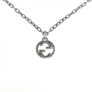 Pre-owned GUCCI Sterling Silver 925 (Ag925) Small Leather Goods Interlocking G 925 Silver Necklace