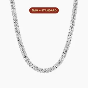 JAXXON Youth Iced Out Cuban Link Chain 5mm - Silver - Rhodium Bonded for Shine & Durability - Box Clasp