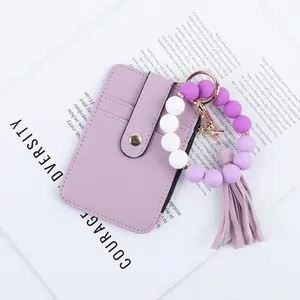 Fashionable Beaded Tassel Keychain, Silicone ID Card Holder, Folded Vertical Zipper Wallet, Leather Coin Bus Pass Case, Document Bag