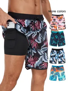 Men's 2-In-1 Compression Lining Swim Trunk, Quick-Dry Beach Shorts, 7-Inch Swimming Trunks, Sports Gym Holiday Poolwear