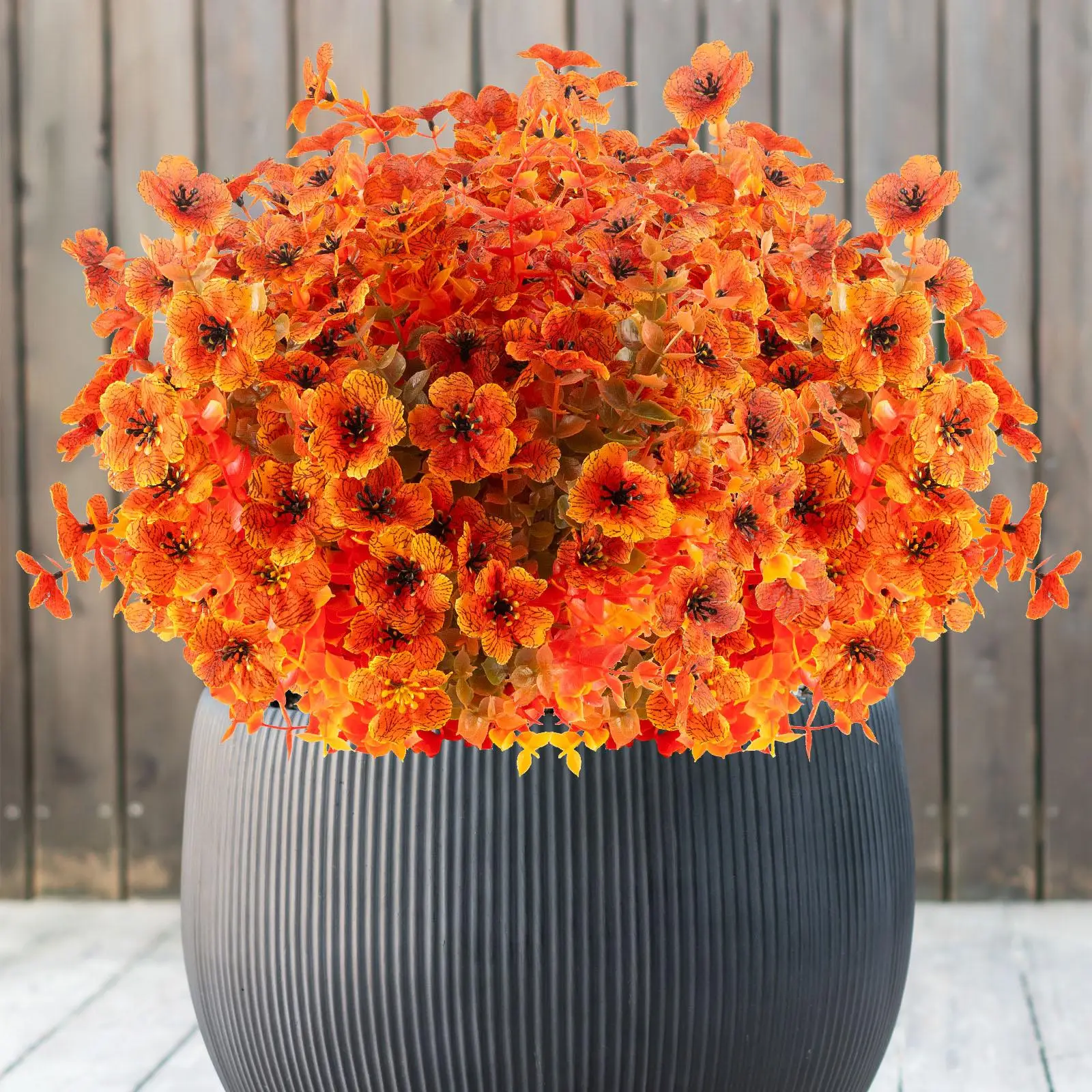 Artificial Fall Flowers, UV Resistant Fake Mums, Faux Flower, Plastic Plants for Outside Front Porch Potted Planter Baskets Home Indoor Decorations