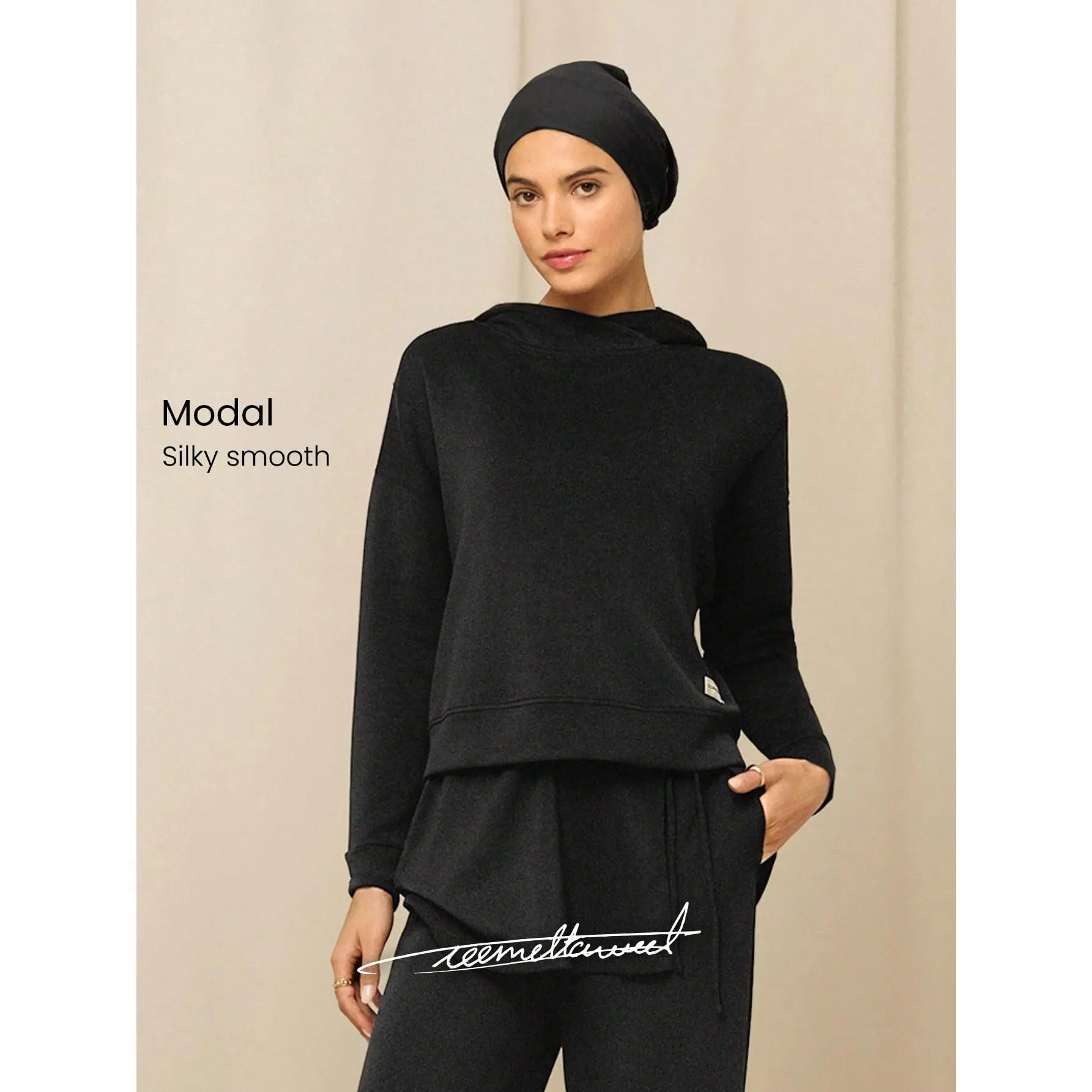 GLOWMODE X Reem Modest Breezy Days Silky-Smooth Breathable Overlapping Hood Relaxed Fit Hoodie Daily Casual Street Wear